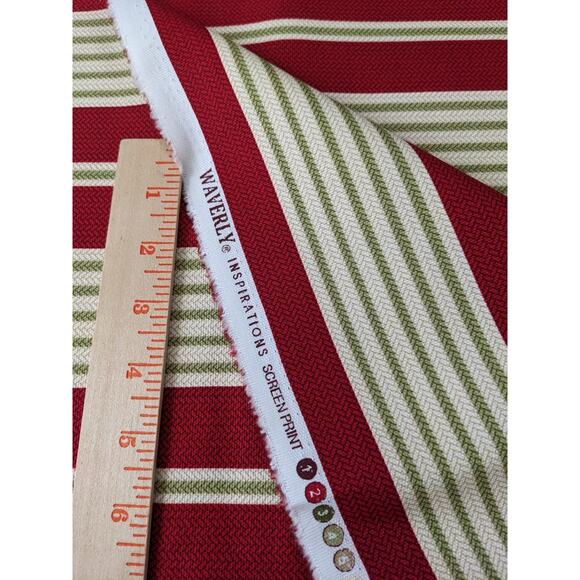 Waverly Inspirations Screen Print Red Green Stripes Fabric 2 Yards PRE CUT - Picture 4 of 5